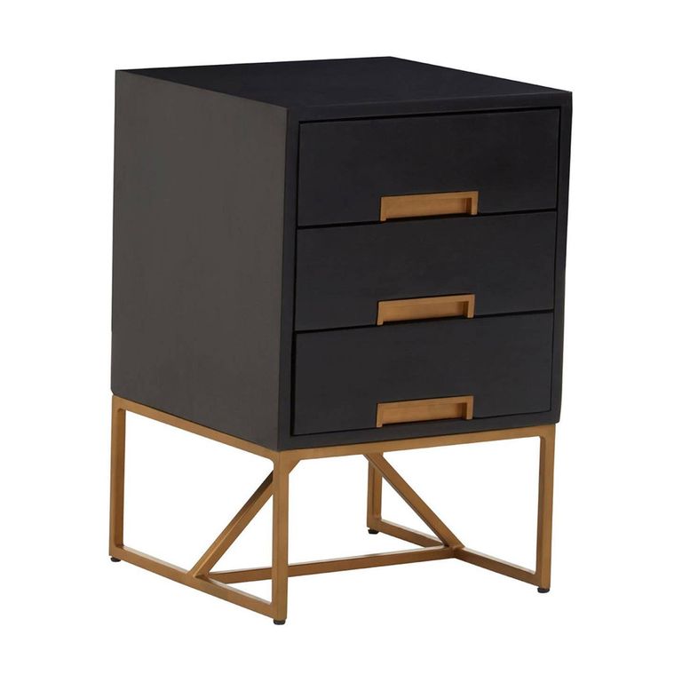 Kochi Bedside Table - 3 Drawer - Black Mango Wood