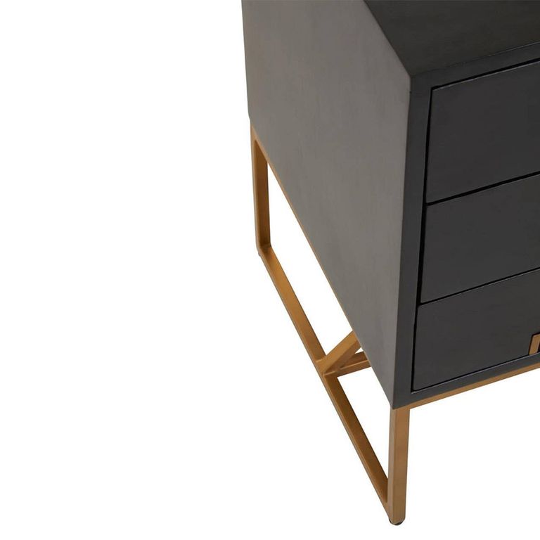 Kochi Bedside Table - 3 Drawer - Black Mango Wood