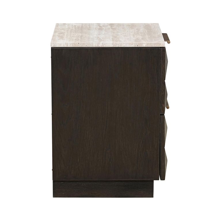 Claremont Dark Wood 2 Drawer Geometric Bedside Cabinet with Travertine Top