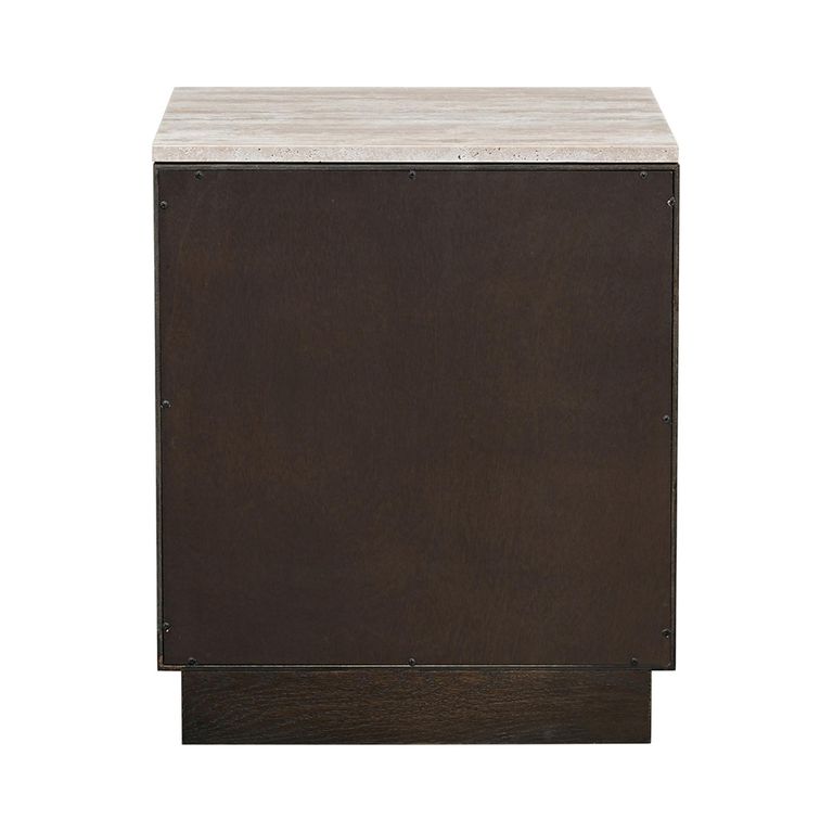 Claremont Dark Wood 2 Drawer Geometric Bedside Cabinet with Travertine Top