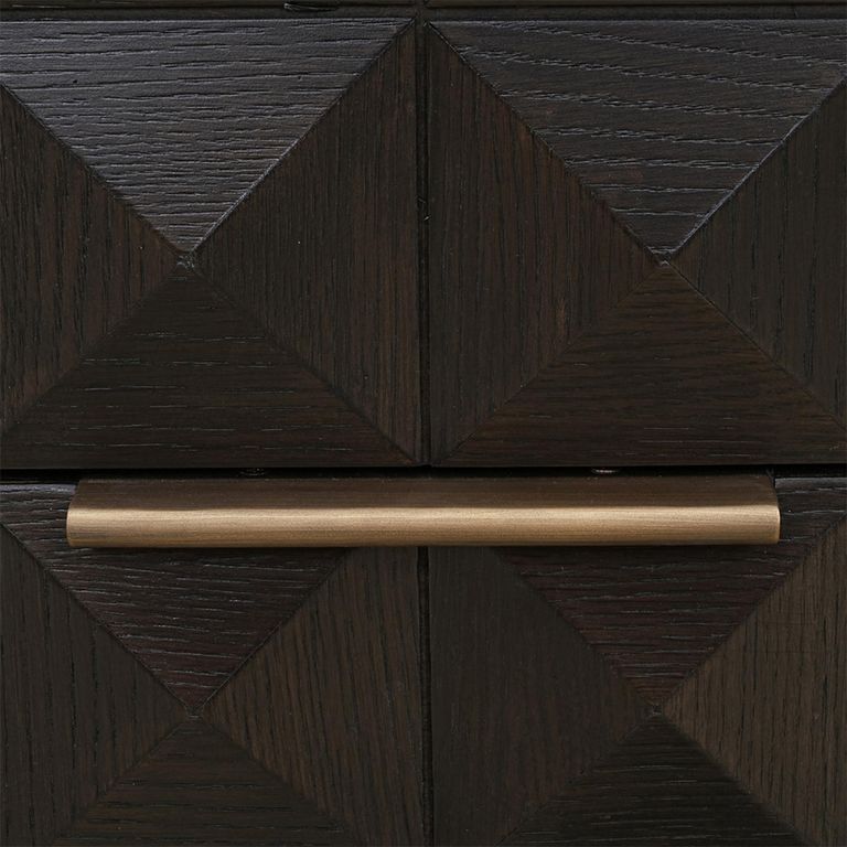 Claremont Dark Wood 2 Drawer Geometric Bedside Cabinet with Travertine Top