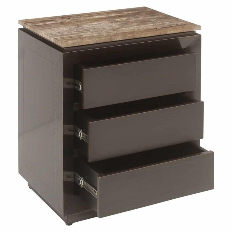 Russo Bedside Cabinet - 3 Drawer - Ash Brown - Travertine Top