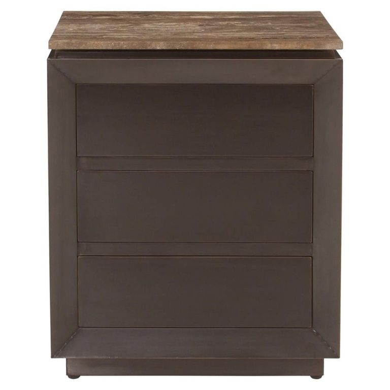 Russo Bedside Cabinet - 3 Drawer - Ash Brown - Travertine Top
