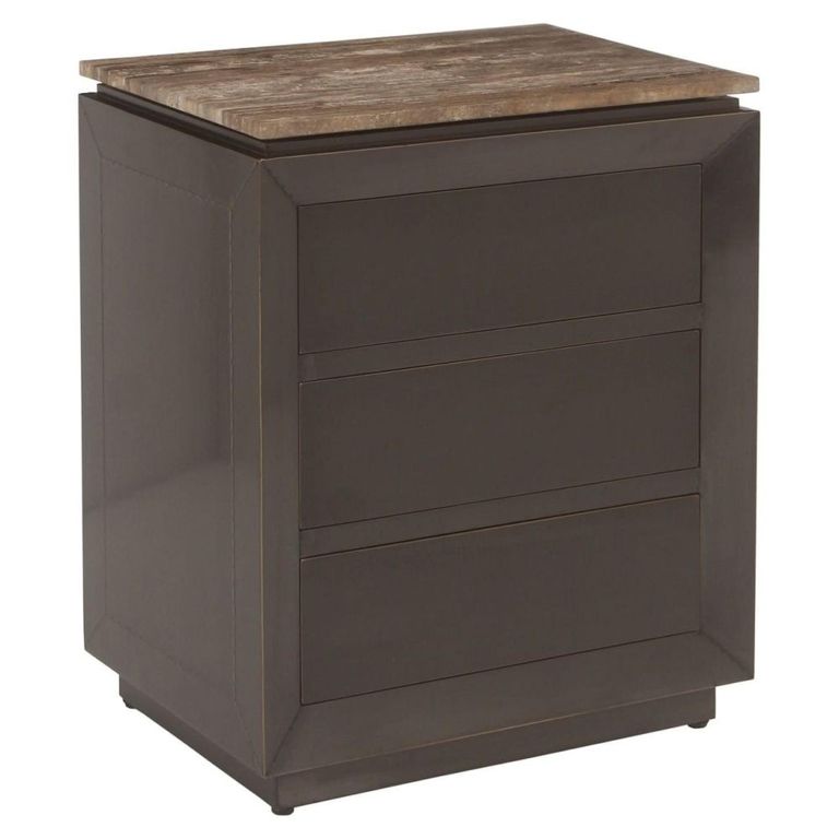Russo Bedside Cabinet - 3 Drawer - Ash Brown - Travertine Top