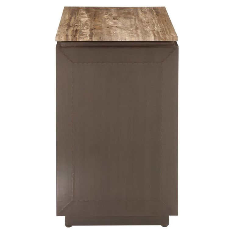 Russo Bedside Cabinet - 3 Drawer - Ash Brown - Travertine Top