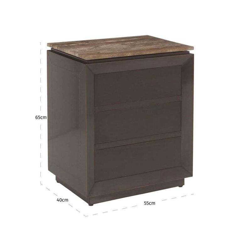 Russo Bedside Cabinet - 3 Drawer - Ash Brown - Travertine Top