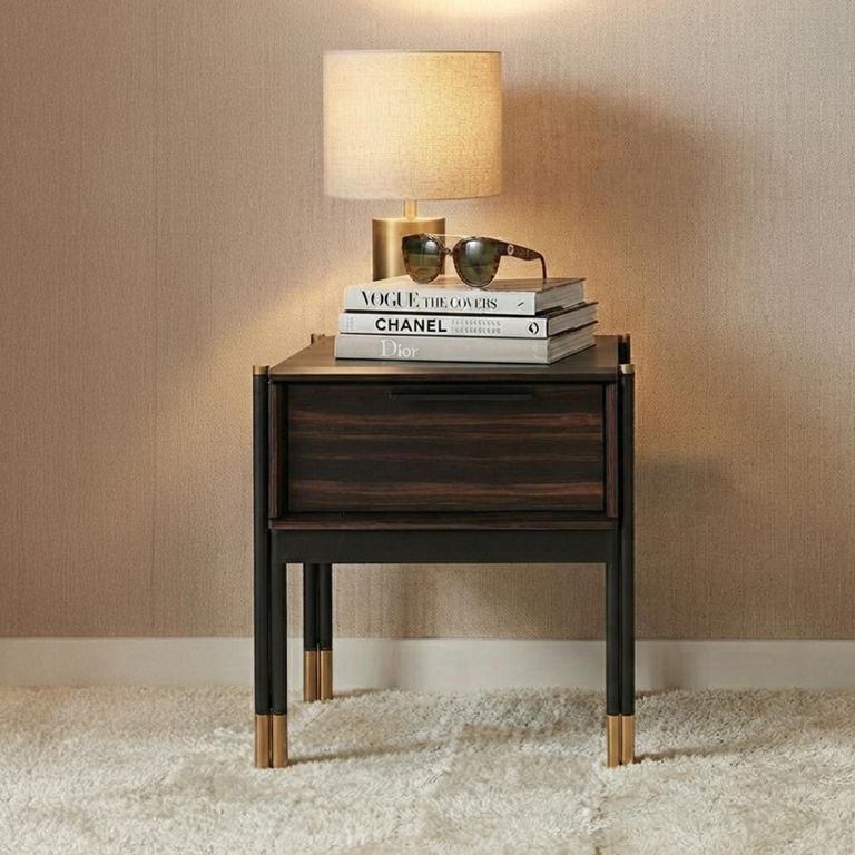 Bali Bedside Table - 1 Drawer - Dark Ebony Veneer