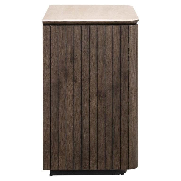 Ritz Fluted Nightstand - 3 Drawer - Brown - Ceramic and Recycled Wood