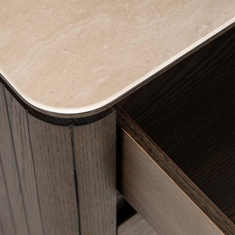 Ritz Fluted Nightstand - 3 Drawer - Brown - Ceramic and Recycled Wood