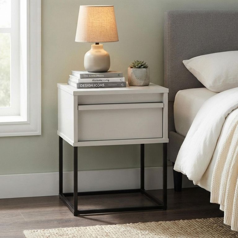 Albion Bedside Cabinet - 1 Drawer - Stone Grey and Black