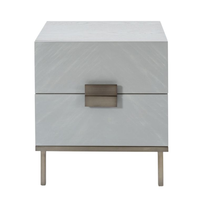 Lilly Bedside Table - 2 Drawer - Chevron - Soft Grey and Bronze - Wood and Metal