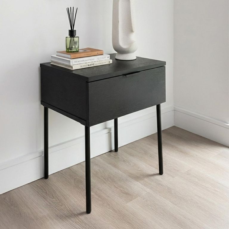 Luna Bedside Table - 1 Drawer - Black - Wood and Metal