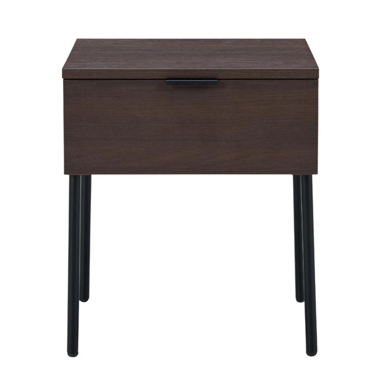 Luna Bedside Table - 1 Drawer - Espresso and Black - Wood and Metal