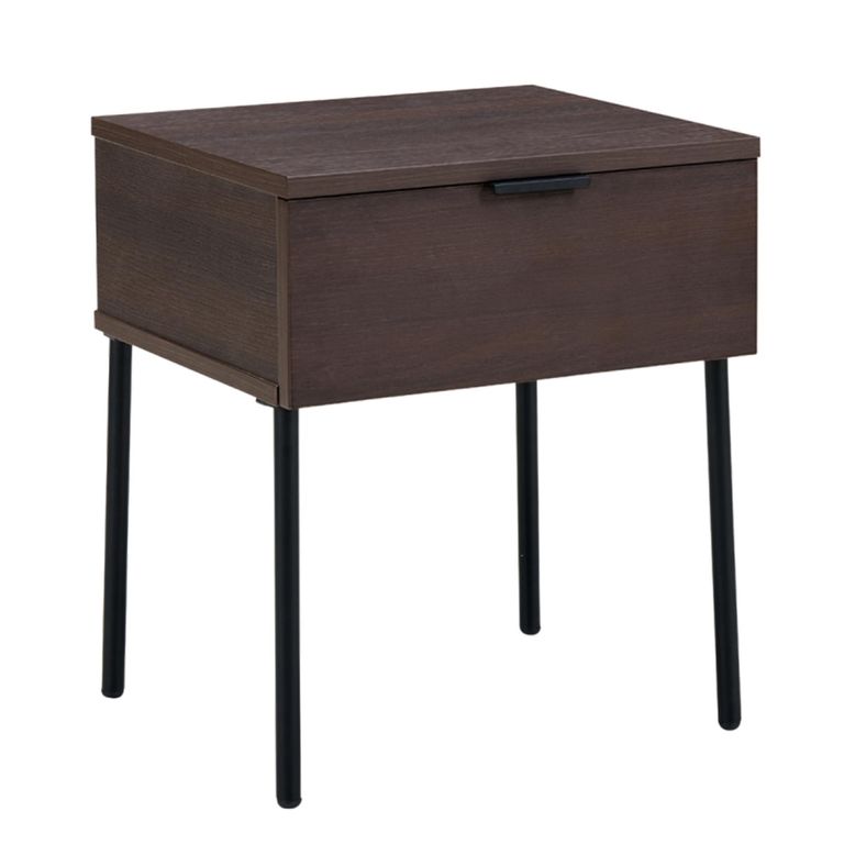 Luna Bedside Table - 1 Drawer - Espresso and Black - Wood and Metal