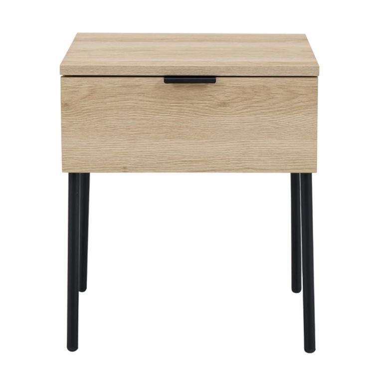 Luna Bedside Table - 1 Drawer - Oak and Black - Wood and Metal