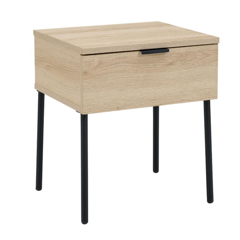 Luna Bedside Table - 1 Drawer - Oak and Black - Wood and Metal