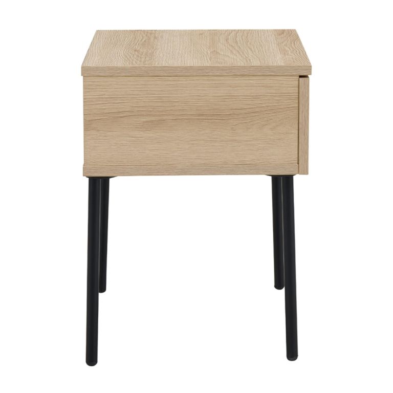 Luna Bedside Table - 1 Drawer - Oak and Black - Wood and Metal
