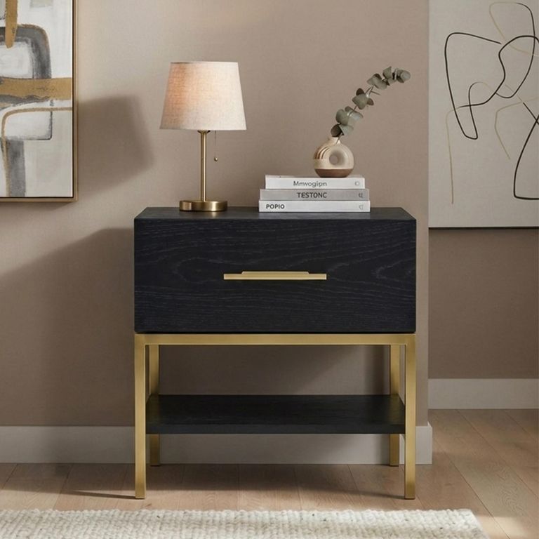 Tulip Bedside Table - 1 Drawer - Wenge Black and Gold - Wood and Metal