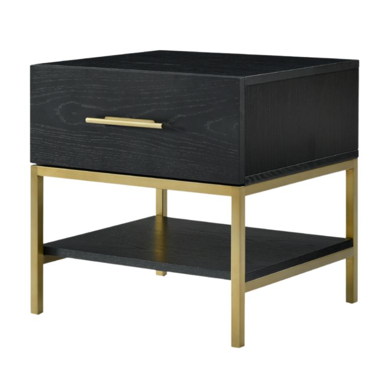 Tulip Bedside Table - 1 Drawer - Wenge Black and Gold - Wood and Metal