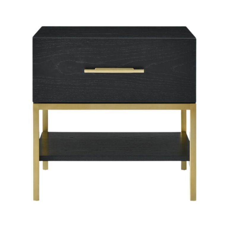 Tulip Bedside Table - 1 Drawer - Wenge Black and Gold - Wood and Metal