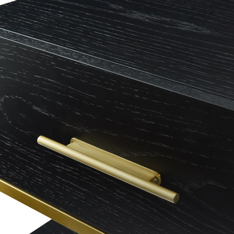 Tulip Bedside Table - 1 Drawer - Wenge Black and Gold - Wood and Metal