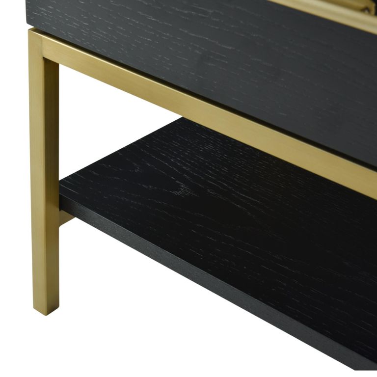 Tulip Bedside Table - 1 Drawer - Wenge Black and Gold - Wood and Metal