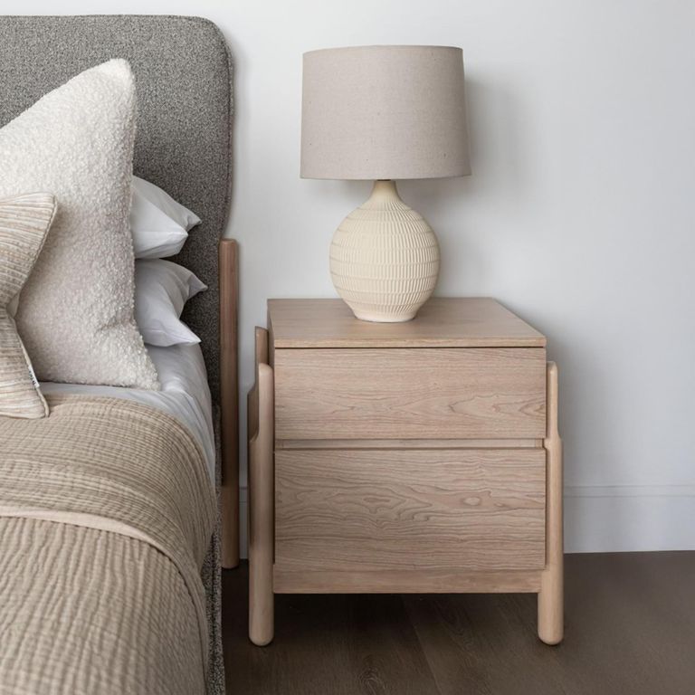 Whisper Bedside Cabinet - 2 Drawer - White Washed Oak - Wood