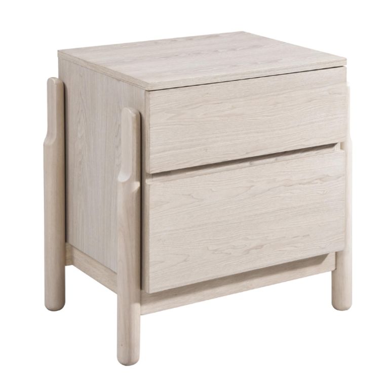 Whisper Bedside Cabinet - 2 Drawer - White Washed Oak - Wood
