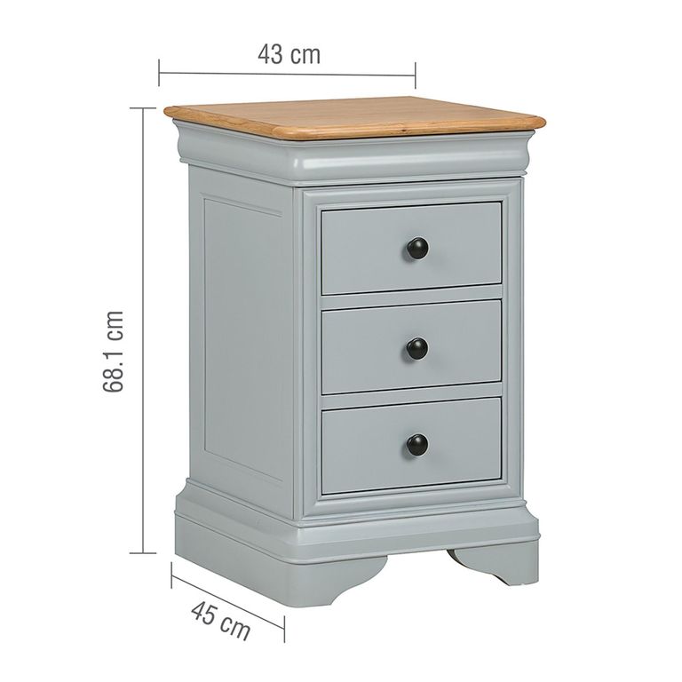 Chantilly Bedside Cabinet - 3 Drawer - Grey Painted - Wood