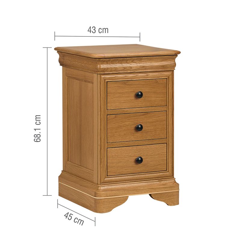 Bordeaux Bedside Cabinet - 3 Drawer - Natural - Oak