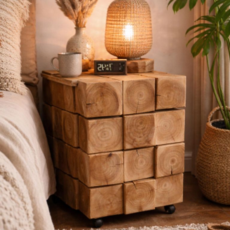 Chunky Bedside Cabinet - 1 Door - 1 Drawer - Natural - Fir Wood