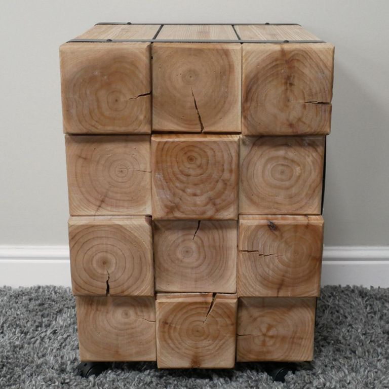 Chunky Bedside Cabinet - 1 Door - 1 Drawer - Natural - Fir Wood