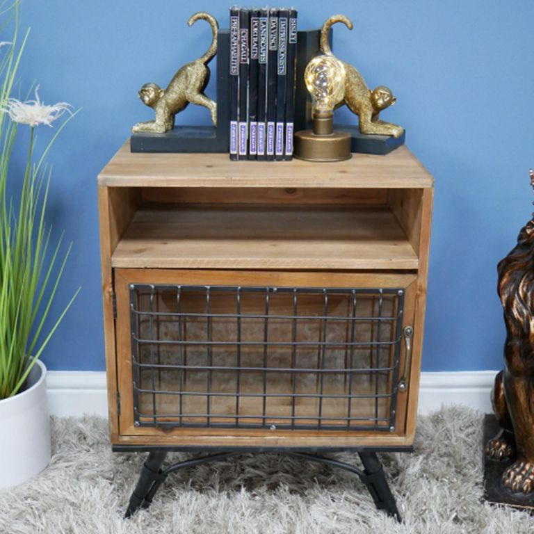 Industrial Bedside Cabinet - 1 Door - Fir Wood and Metal