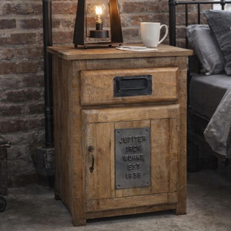Jupiter Industrial Bedside Cabinet - 1 Door - 1 Drawer - Mango Wood and Metal