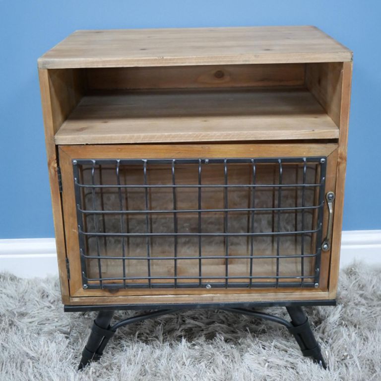 Industrial Bedside Cabinet - 1 Door - Fir Wood and Metal