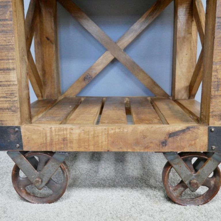 Industrial Bedside Cabinet - 1 Drawer - on Wheels - Mango Wood and Metal