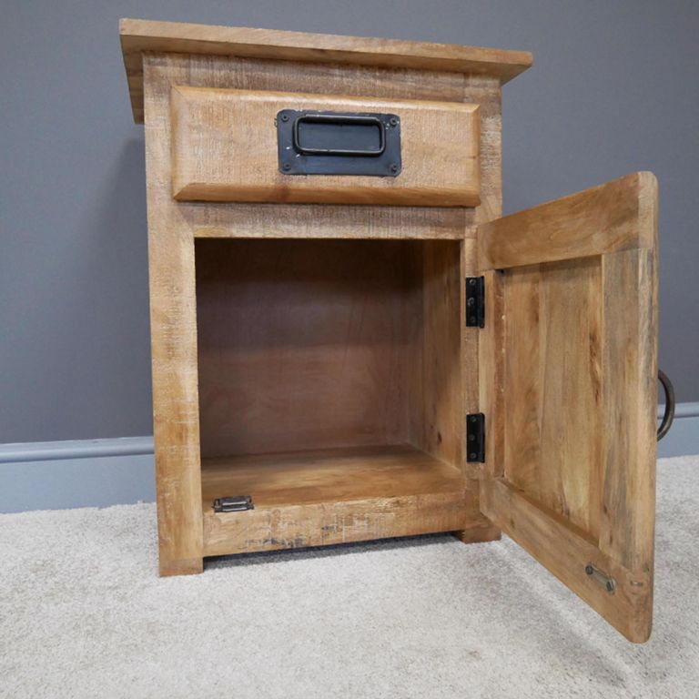 Jupiter Industrial Bedside Cabinet - 1 Door - 1 Drawer - Mango Wood and Metal