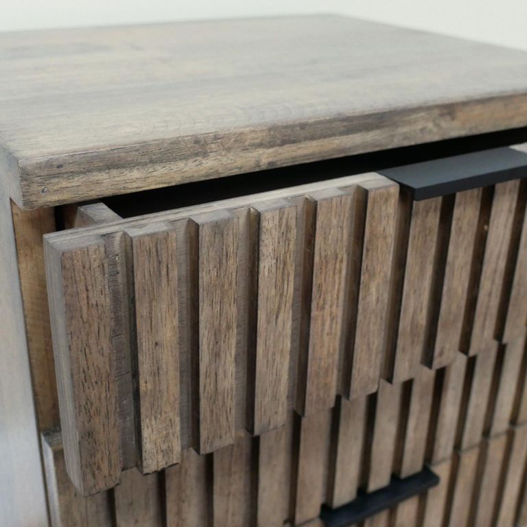 Slatted Bedside Cabinet - 3 Drawer - Rubber Wood