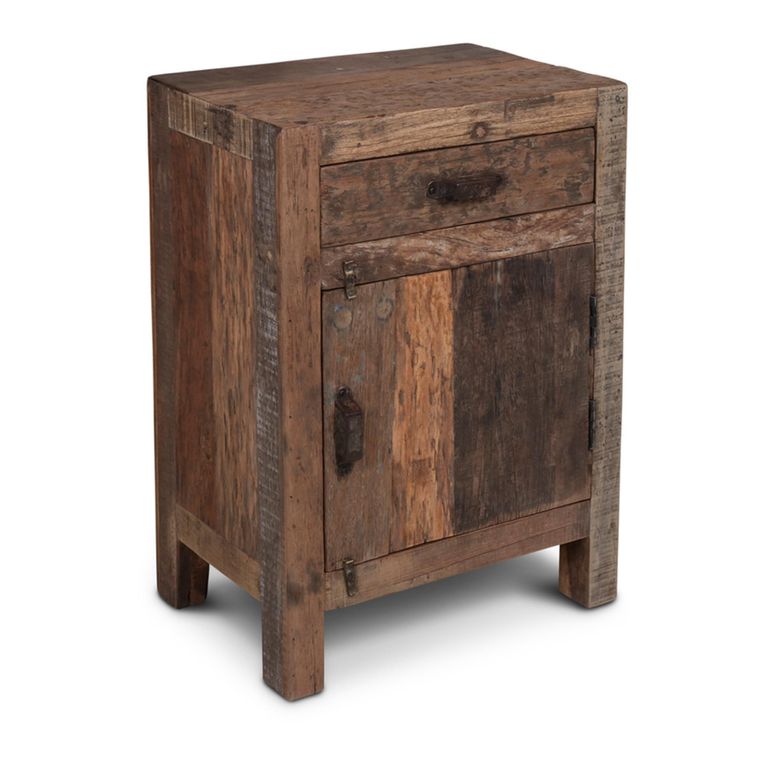 Bassano Bedside Cabinet - 1 Door - 1 Drawer - Natural - Recycled Wood