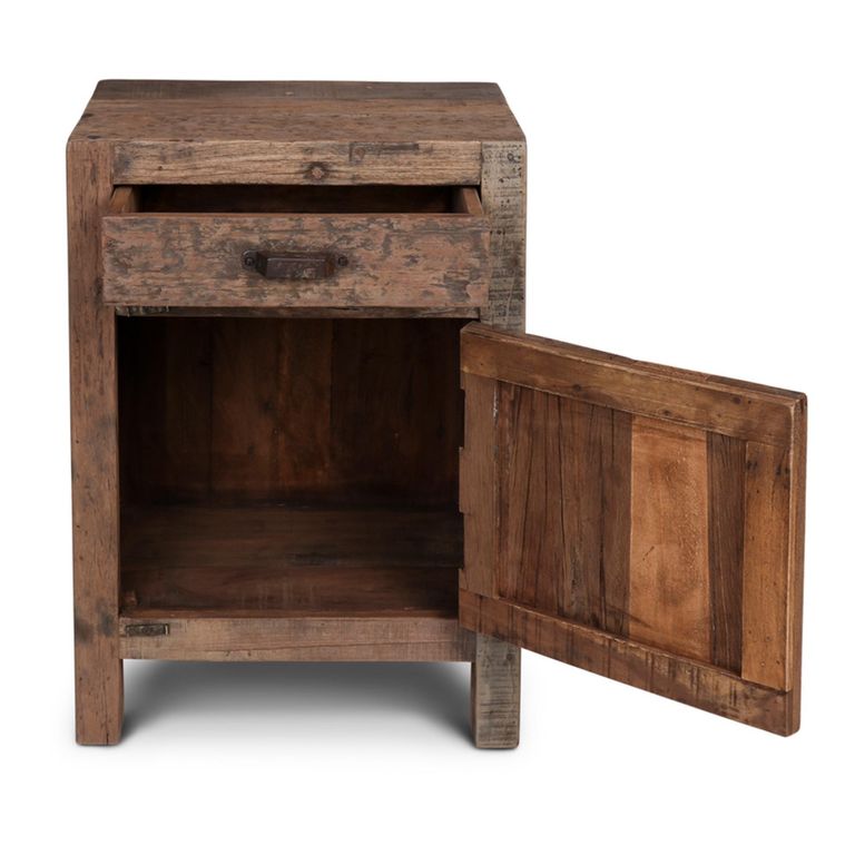 Bassano Bedside Cabinet - 1 Door - 1 Drawer - Natural - Recycled Wood