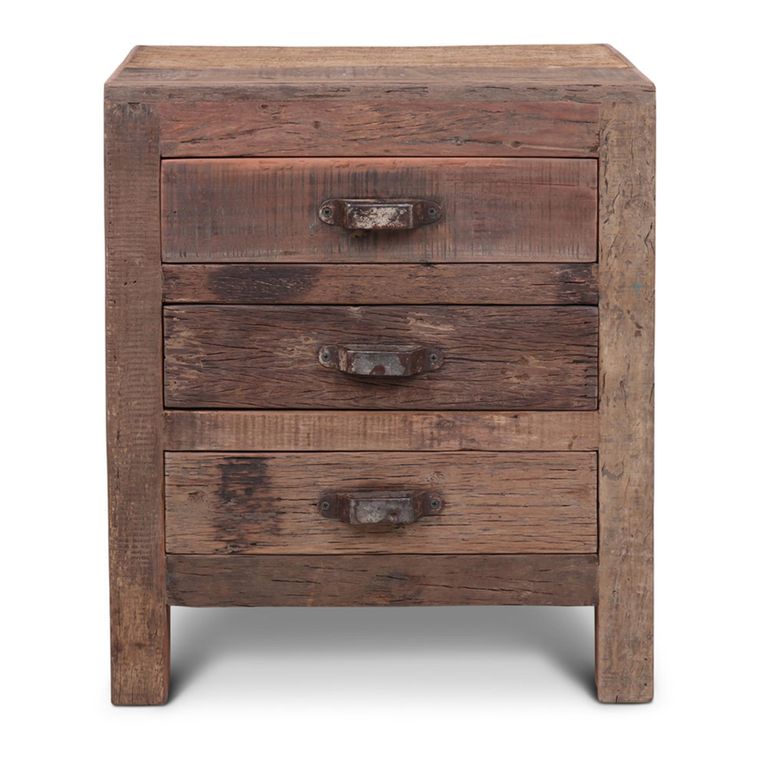 Bassano Bedside Cabinet - 3 Drawer - Natural - Recycled Wood