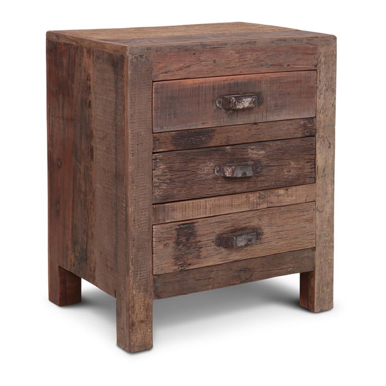 Bassano Bedside Cabinet - 3 Drawer - Natural - Recycled Wood
