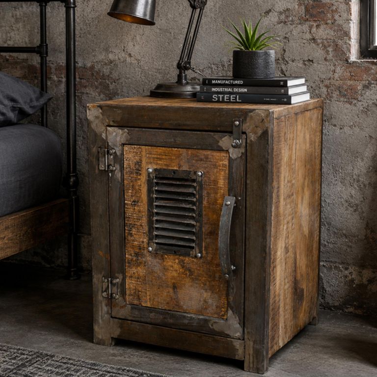 Industrial Cabinet - 1 Door - Distressed Wood and Metal