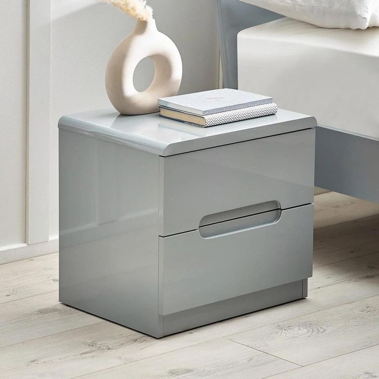 Manhattan Bedside Cabinet - 2 Drawer - Grey High Gloss