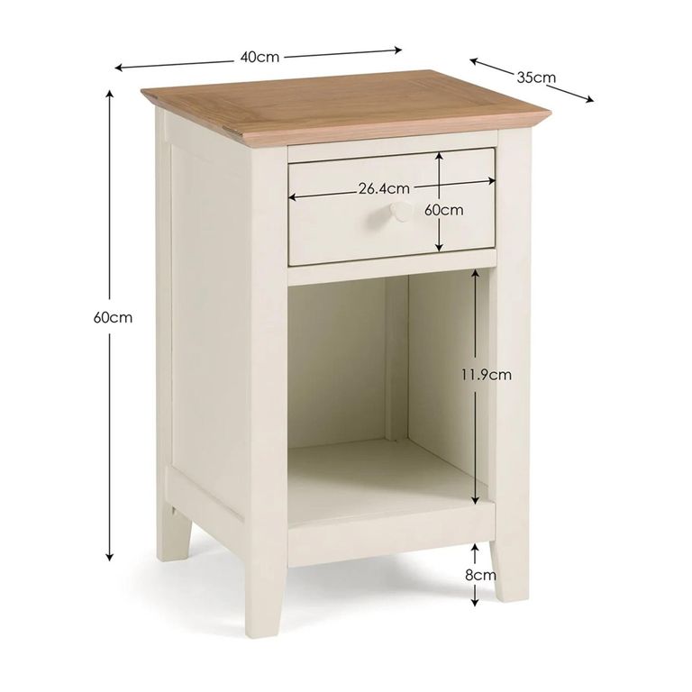 Salerno Bedside Cabinet - 1 Drawer - Ivory - Oak