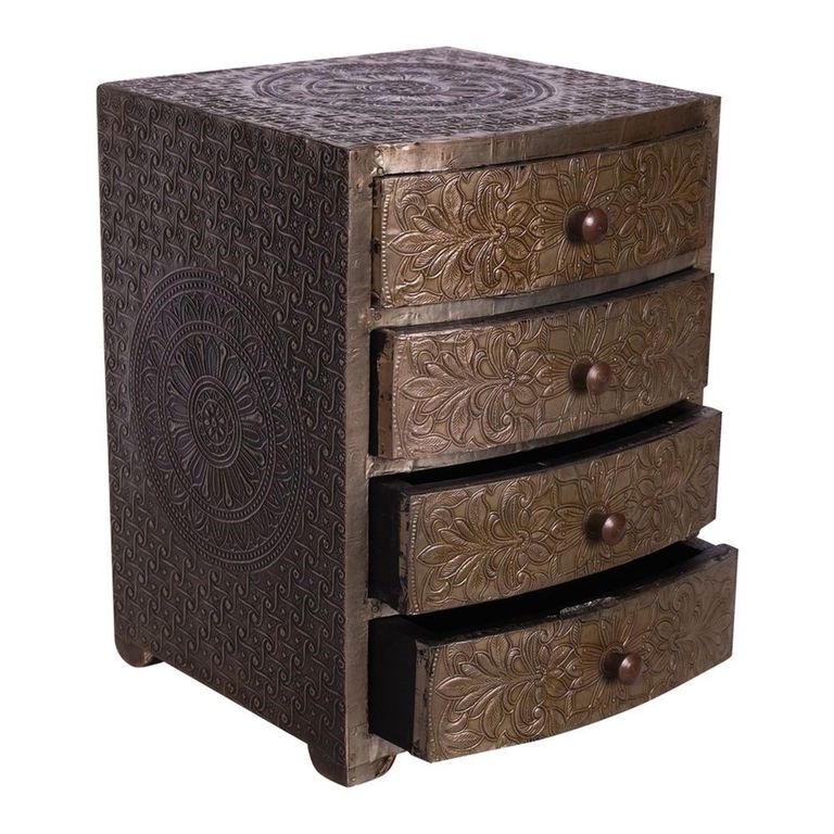 Bedside Cabinet - 4 Drawer - Antique Bronze - Wooden