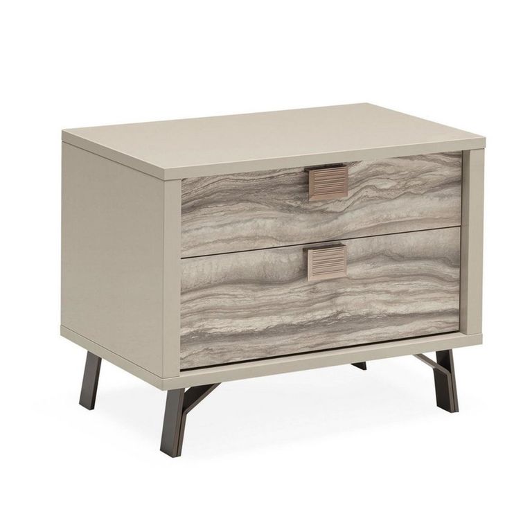 Jupiter Bedside Cabinet - 2 Drawer - Eco Stone and High Gloss Pearl Line