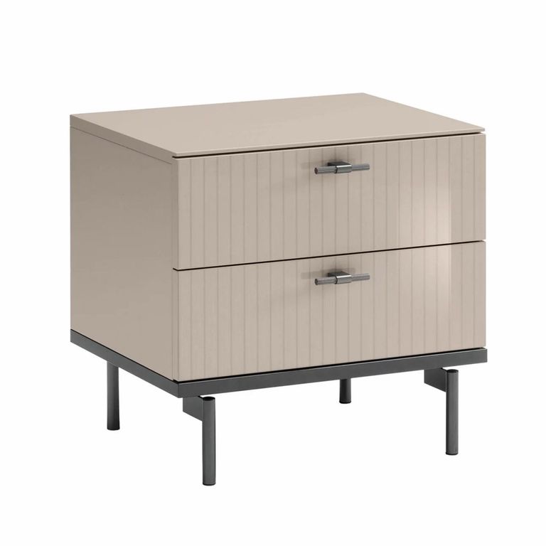 Claire Fluted Bedside Cabinet - 2 Drawer - Pearl Line Eco Veneer High Gloss and Black