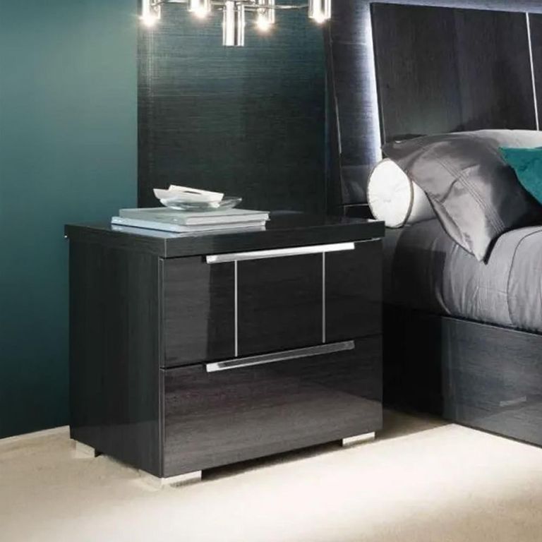 Versilia Bedside Cabinet - 2 Drawer - Black