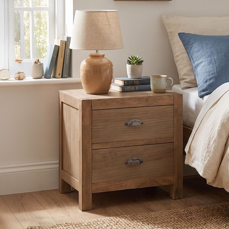 Blois Bedside Table - 2 Drawer - Natural - Pinewood